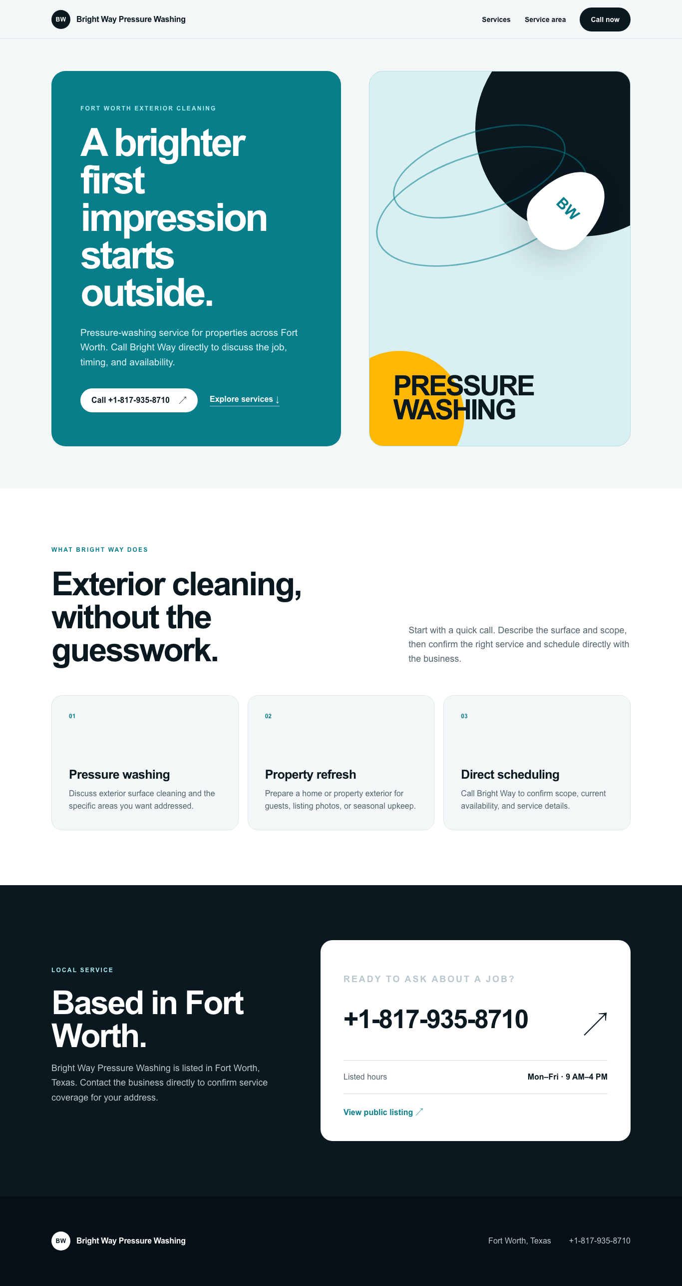 Desktop preview of the Bright Way Pressure Washing website demo